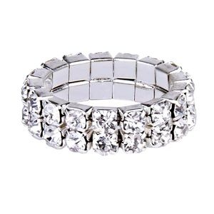 Double 2 Row Stretch Crystal Rhinestone Ring